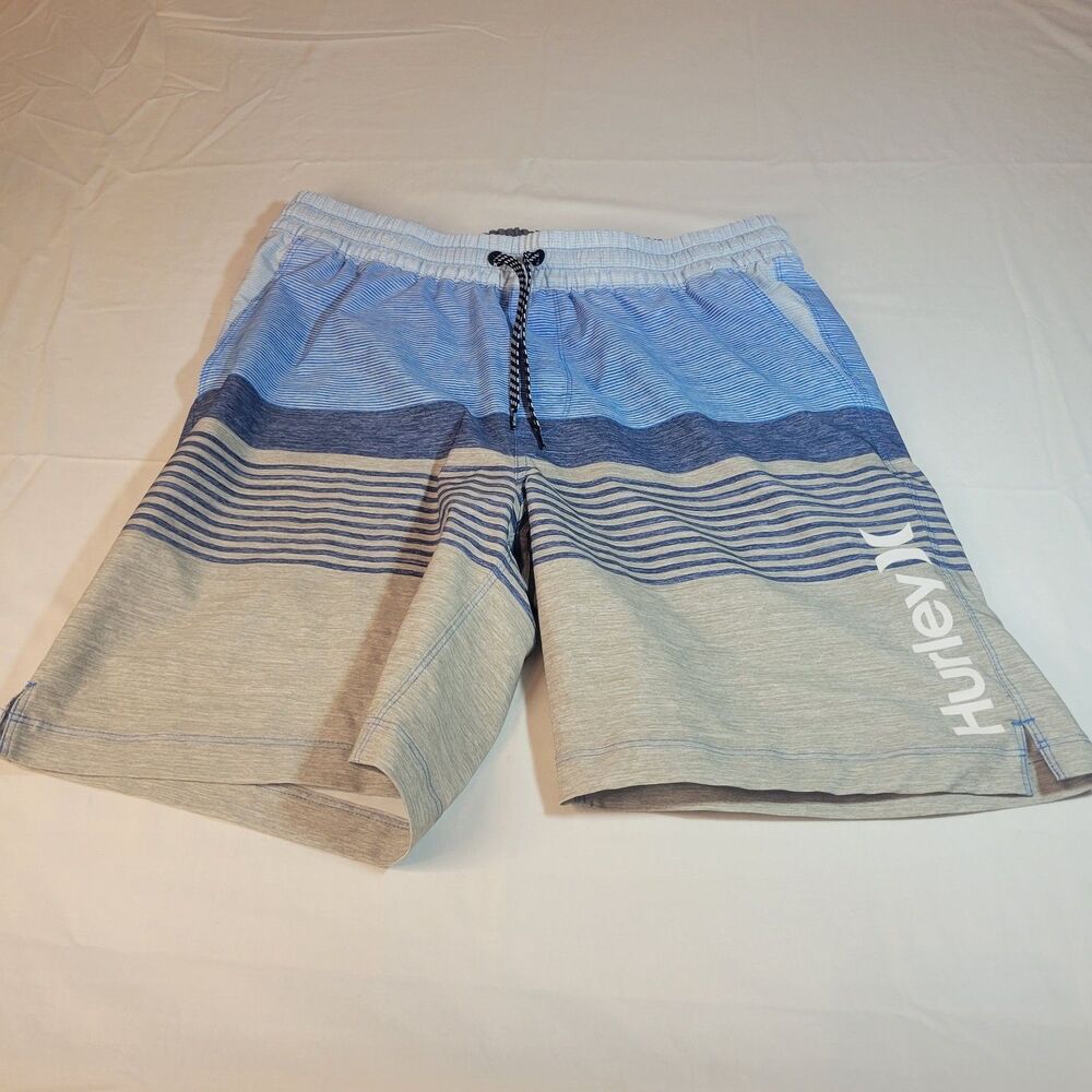 Hurley L Epic Ombre Volley Swim Shorts Mens Blue Gray Polyester Mesh Lined Beach